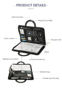 A4 zipper portfolios with phone holder