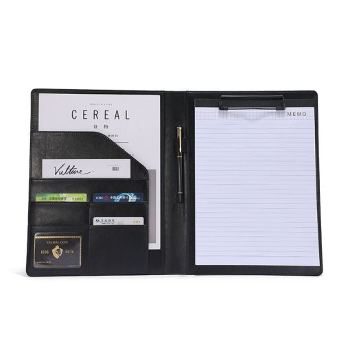 Professional black A4 conference folder with notepad