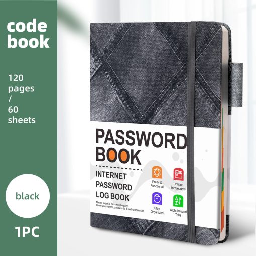 compact password journal with laminated tabs