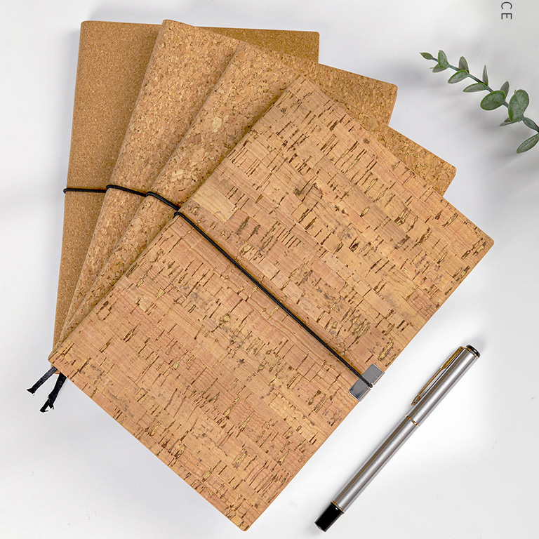 Eco-friendly cork journal book with elastic band closure and lined pages