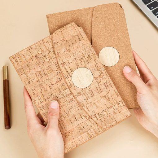 Eco cork notebook with bamboo magnetic clasp and pen slot"
