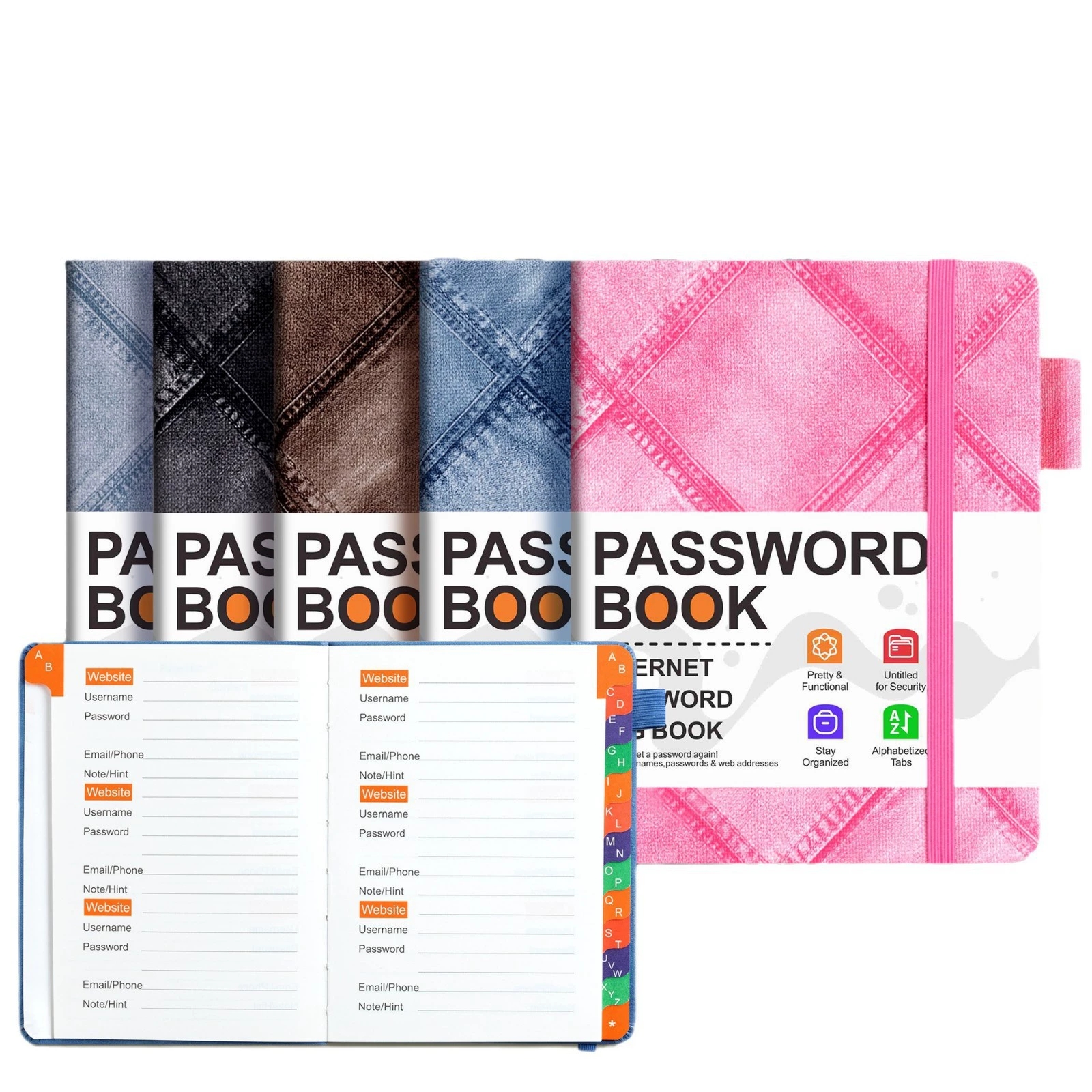 password book with tabs
